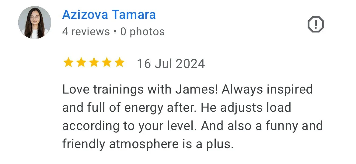 5-star Google review from Azizova Tamara on James adjusting load to her level